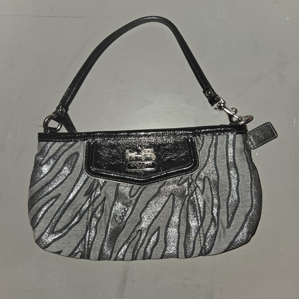 Coach Black and Silver Zebra Print Wristlet